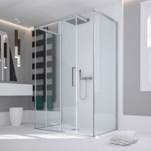 PORTA DOCCIA A 1 ANTA FISSA E 1 SCORREVOLE "ESSENCE" VETRO STAMPATO C | Ceramiche Pa.Na. Group