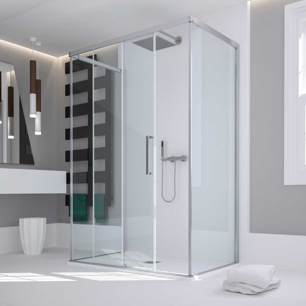PORTA DOCCIA A 1 ANTA FISSA E 1 SCORREVOLE "ESSENCE" VETRO STAMPATO C | Ceramiche Pa.Na. Group