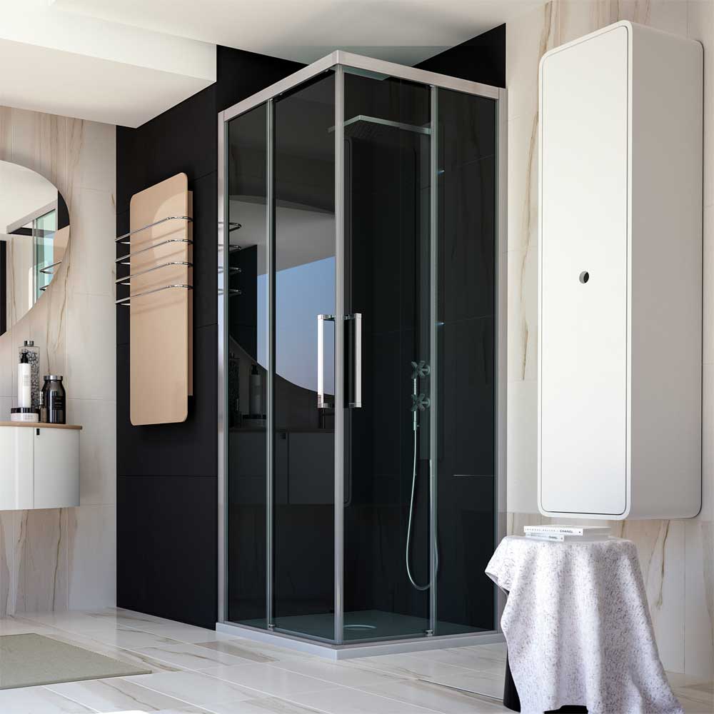 LATO PER BOX DOCCIA ANGOLARE "ESSENCE" 1 ANTA FISSA E 1 SCORREVOLE VETRO STAMPATO C | Ceramiche Pa.Na. Group