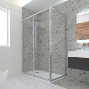 PORTA DOCCIA A 1 ANTA FISSA E 1 SCORREVOLE "KUADRO" VETRO TRASPARENTE | Ceramiche Pa.Na. Group