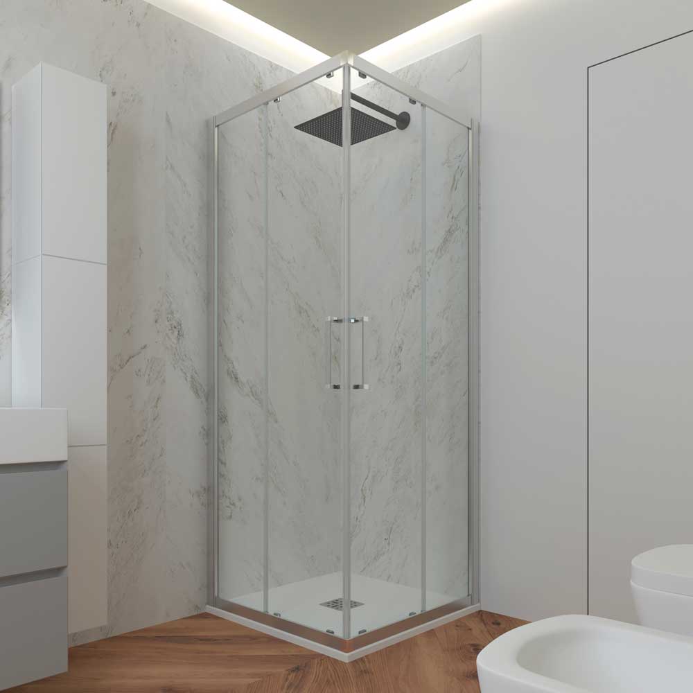 LATO PER BOX DOCCIA ANGOLARE "KUADRO" 1 ANTA FISSA E 1 SCORREVOLE VETRO TRASPARENTE | Ceramiche Pa.Na. Group